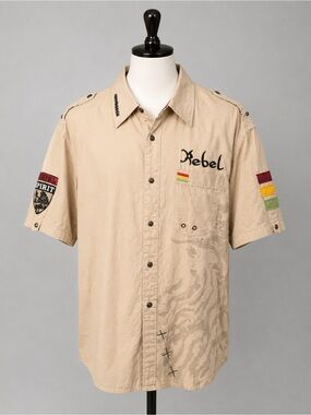 Rebel Spirit Men’s Large King of Kings Lion Crown Embroidered Short Sleeve Shirt